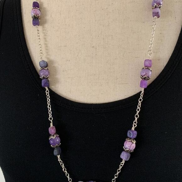 Square crackle quartz. Round quartz. Beaded Chain linked necklace. - Picture 6 of 9